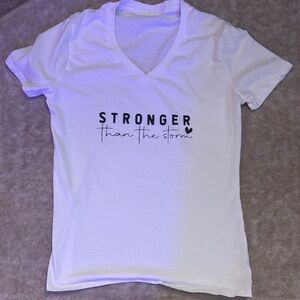 White V-Neck T-Shirt with Motivational Print